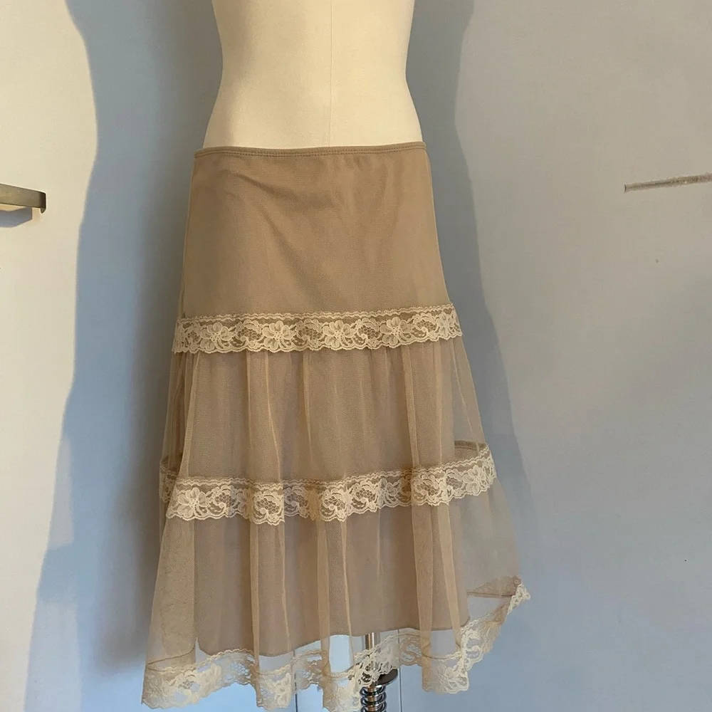 Vintage Tan Lace Detail Midi Skirt Size Small - Picture 8 of 10